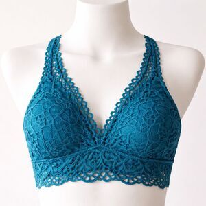 Aerie Teal Lace Bralette S/P Floral Lace Scalloped Trim Soft Bralette